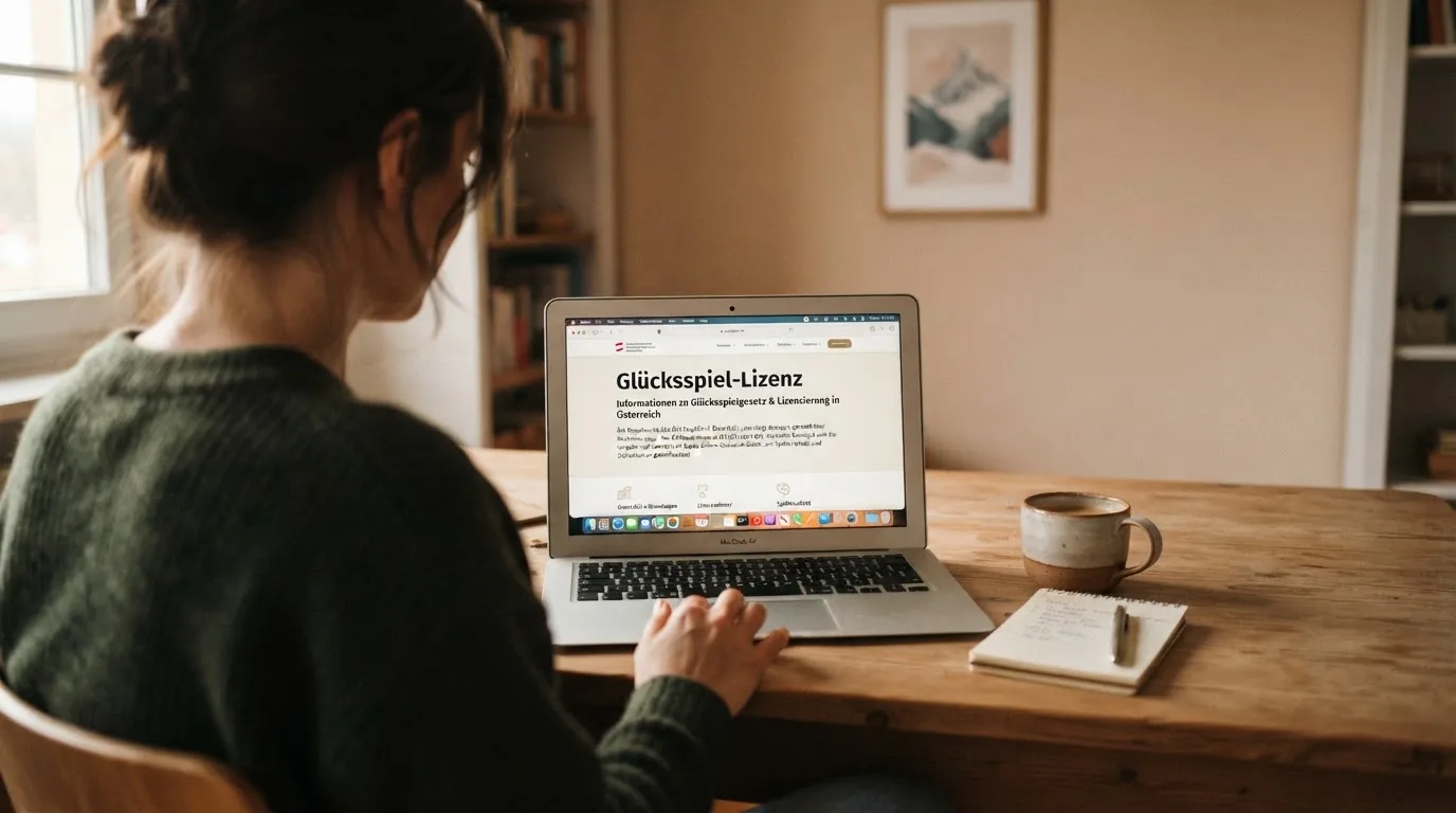 Person am Laptop liest eine Übersichtsseite zu Glücksspielen im Internet — beste online casino ausland