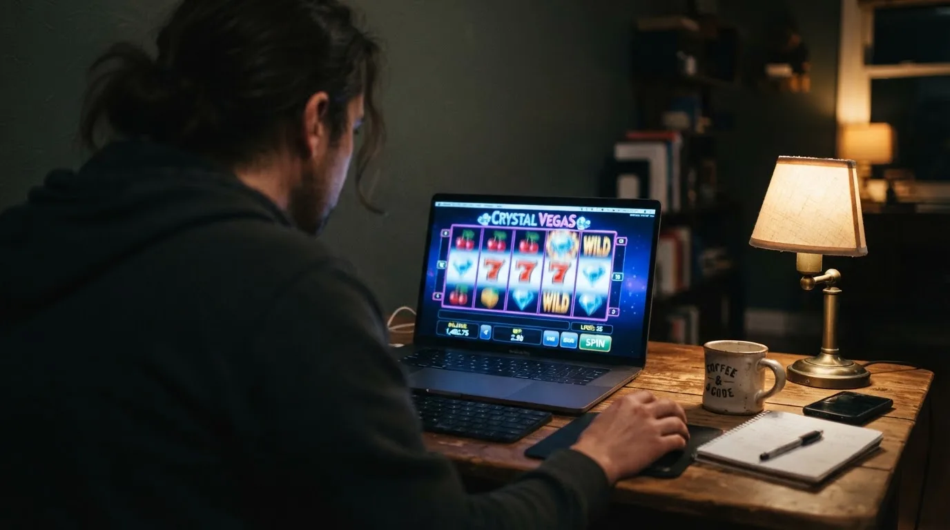 Person am Laptop liest eine Übersichtsseite zu Glücksspielen im Internet — beste online casino echtgeld app