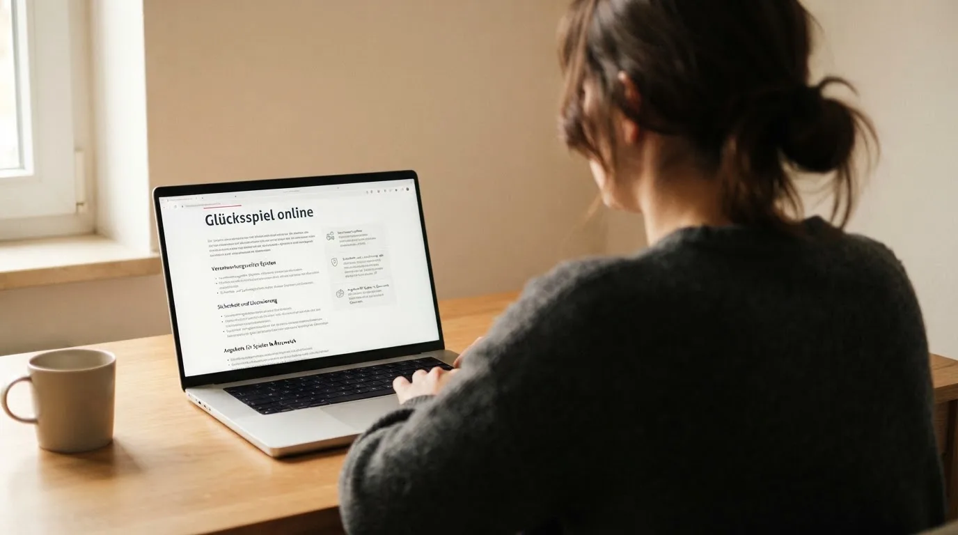 Person am Laptop liest eine Übersichtsseite zu Glücksspielen im Internet — casino mit hoher gewinnchance