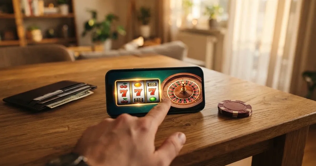 Kartenterminal und Smartphone auf einem Holztisch neben einer Geldbörse — handy casino echtgeld bonus ohne einzahlung