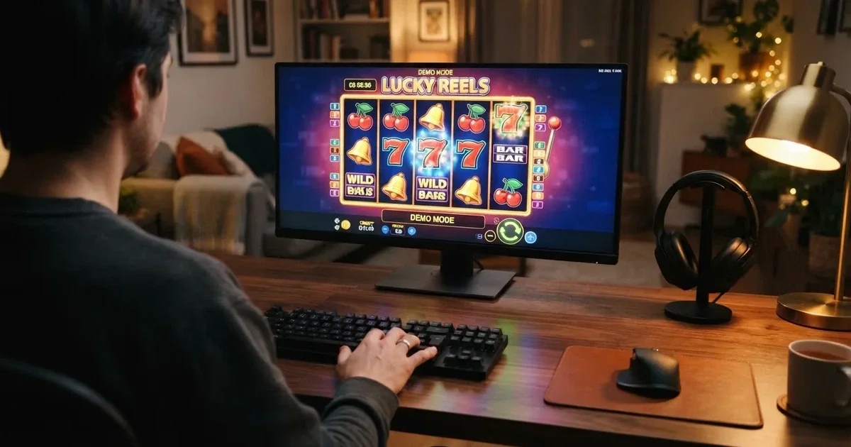 Walzen eines Spielautomaten im Demomodus auf einem Computerbildschirm — online casino bonus ohne einzahlung ohne download